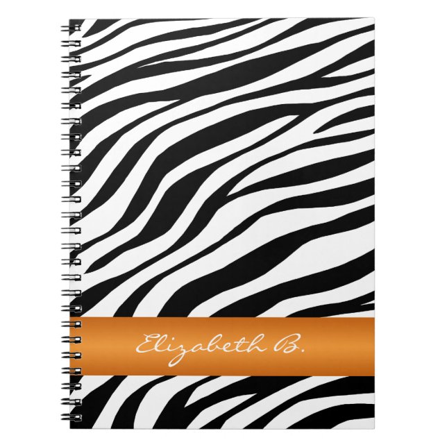 Zebra Print Orange Stripe Personalized Notebook (Front)