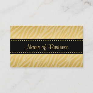 Zebra Print Pattern Black and Gold Business Card