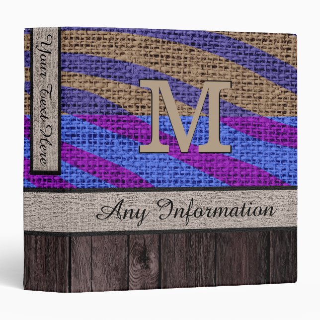 Zebra Print Pattern Burlap Look Wood #11 Binder (Front/Spine)