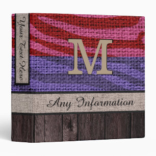 Zebra Print Pattern Burlap Look Wood 3 Ring Binder