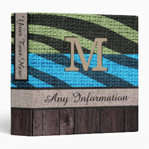 Zebra Print Pattern Burlap Look Wood #7 Binder