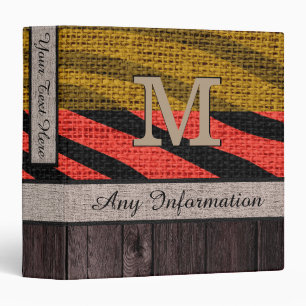 Zebra Print Pattern Burlap Look Wooden 3 Ring Binder