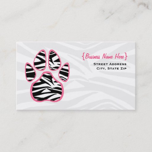 Customizable Zebra Print Paw Print Business Card