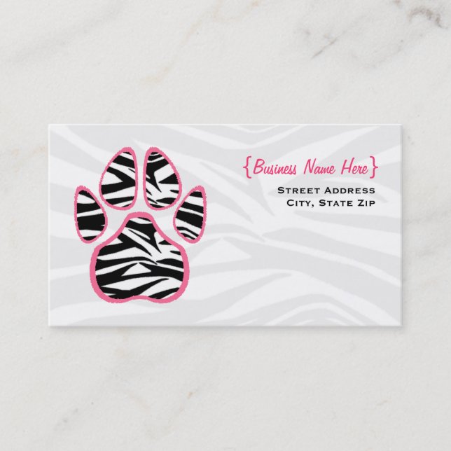 Zebra Print Paw Print Business Card (Front)