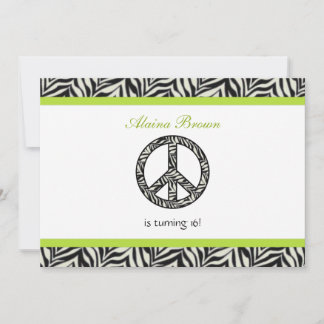 Zebra Print Peace Sign Birthday Party Invitation