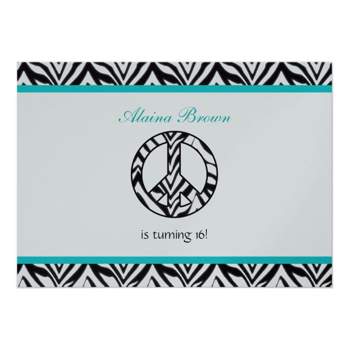 Zebra Print  Peace Sign Birthday Party Invitation