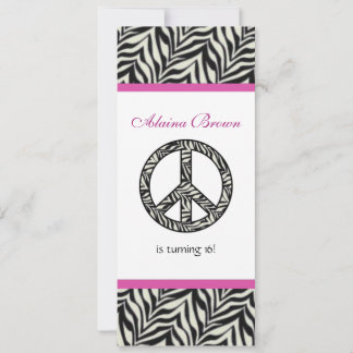 Zebra Print Peace Sign Birthday Party Invitation