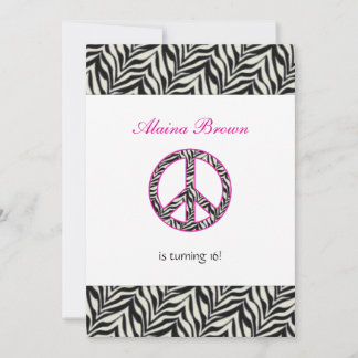 Zebra Print Peace Sign Birthday Party Invitation