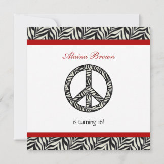 Zebra Print Peace Sign Birthday Party Invitation