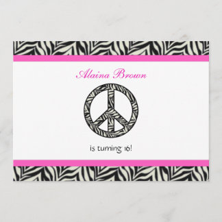 Zebra Print Peace Sign Birthday Party Invitation