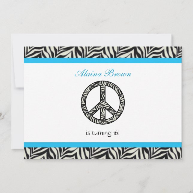 Zebra Print  Peace Sign Birthday Party Invitation (Front)