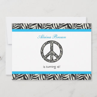 Zebra Print Peace Sign Birthday Party Invitation