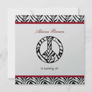 Zebra Print  Peace Sign Birthday Party Invitation