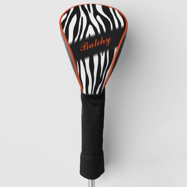 Zebra Print Personalized in Orange Golf Head Cover (Front)
