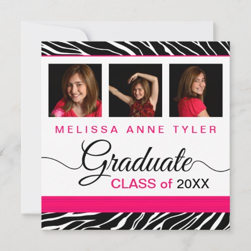Zebra Print Photo Graduation Invitation