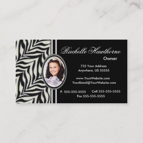 Zebra Print Photo Logo Business Cards  Bl