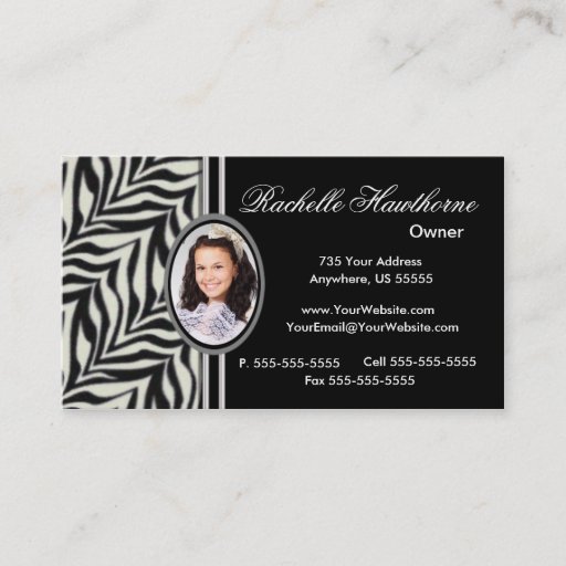 Customizable Zebra Print Photo Logo Business Cards ~ Bl