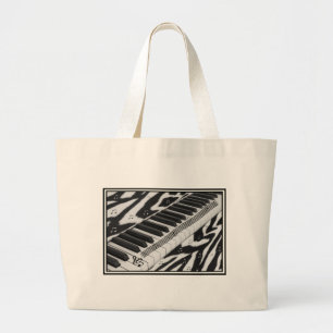 Zebra Print Piano Keyboard Large Tote Bag