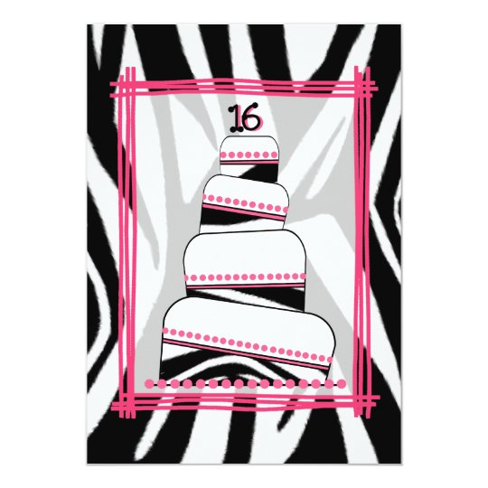 Zebra Print & Pink 16th Birthday Party Invite