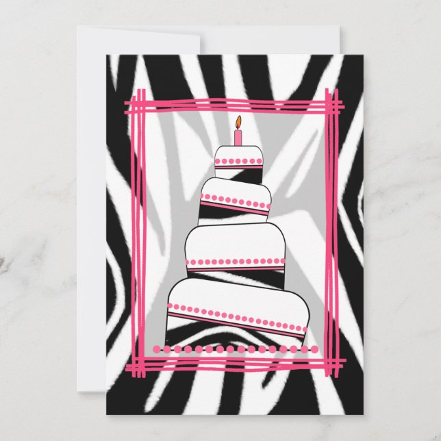 Zebra Print & Pink Birthday Party Invite (Front)