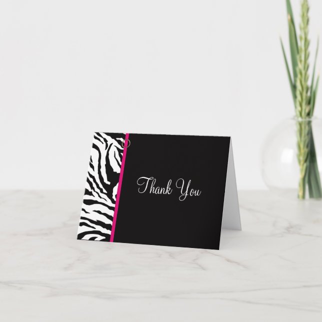 Zebra Print {Pink} Blank Thank You Card (Front)