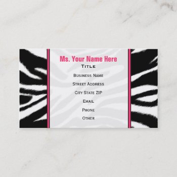 Zebra Print / Pink Fashion Business Card by thepinkschoolhouse at Zazzle