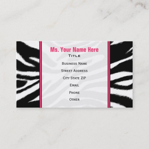 Zebra Print / Pink Fashion Business Card