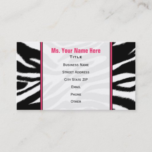 Customizable Zebra Print / Pink Fashion Business Card