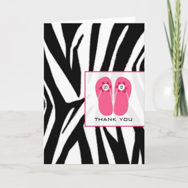 Zebra Print & Pink Flip Flops 2012 Thank You Card (Front)