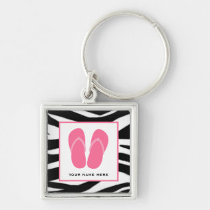 Zebra Print & Pink Flip Flops Personalized Keychain