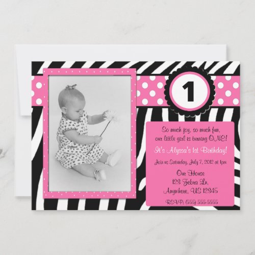 Zebra Print Pink Girls Birthday Invitation