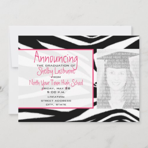 Zebra Print &amp; Pink Graduation Photo Announcement