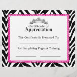 Zebra Print, Pink Lace and Crown Certificate V3<br><div class="desc">© 2010 Socialite Designs.  An elegant and fun feminine certificate design letterhead ready for you to personalize.</div>