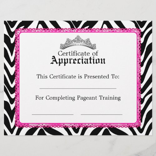 Zebra Print Pink Lace and Crown Certificate V3