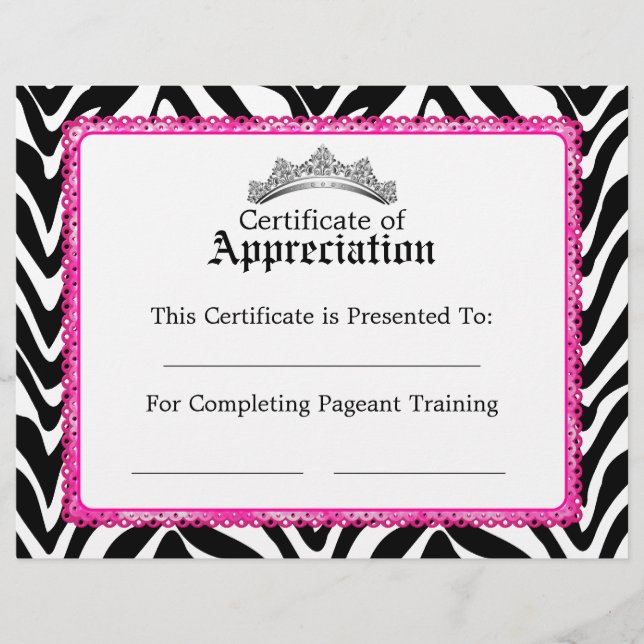 Zebra Print, Pink Lace and Crown Certificate V3 (Front)