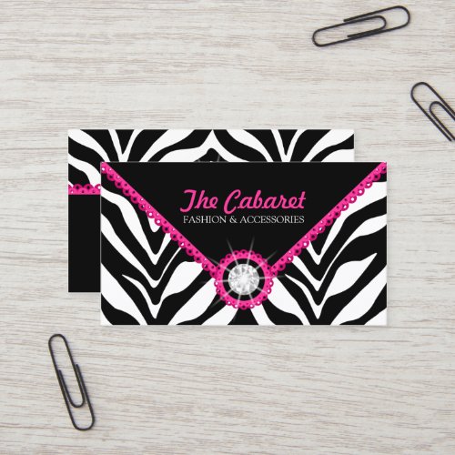 Zebra Print Pink Lace and Diamond Business Cards