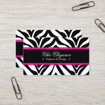 Zebra Print & Pink Lace Elegant Business Card by SocialiteDesigns at Zazzle
