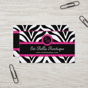 Zebra Print & Pink Lace Monogram Business Card
