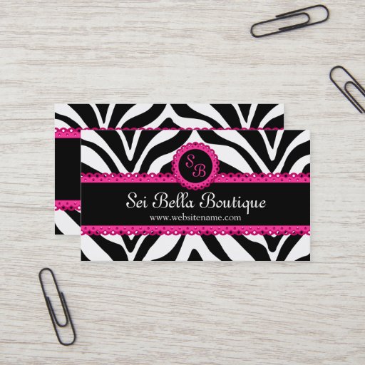 Customizable Zebra Print &amp; Pink Lace Monogram Business Cards
