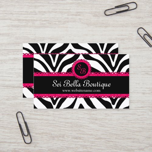 Zebra Print &amp; Pink Lace Monogram Business Cards