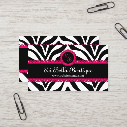 Customizable Zebra Print & Pink Lace Monogram Business Cards