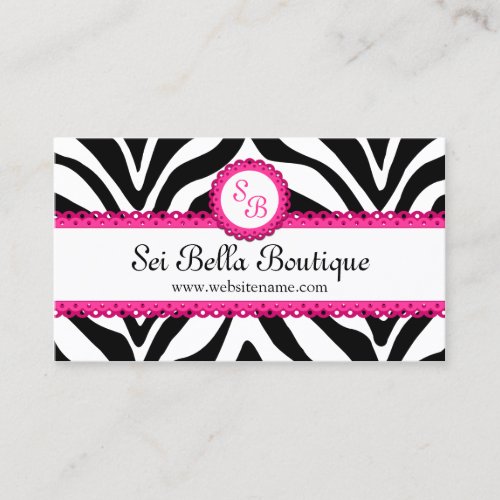 Zebra Print &amp; Pink Lace Monogram Business Cards