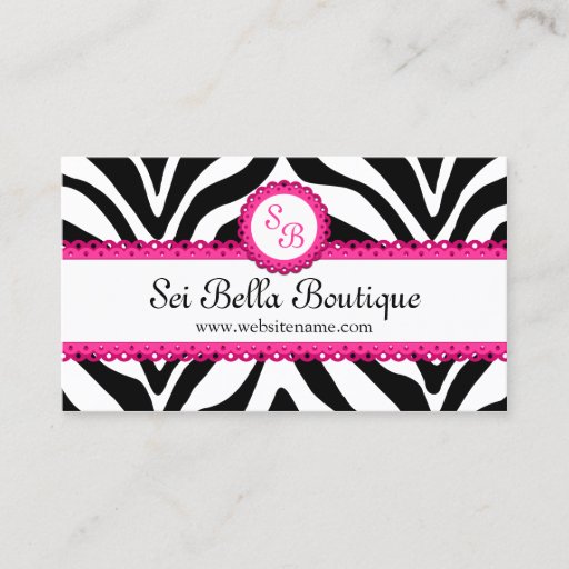 Customizable Zebra Print & Pink Lace Monogram Business Cards
