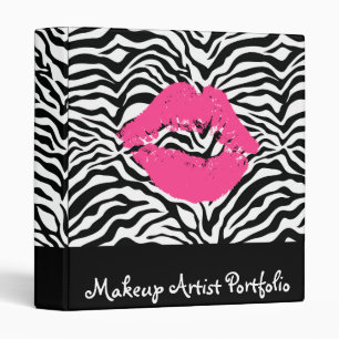 Zebra Print Pink Lipstick Makeup Artist Portfolio 3 Ring Binder