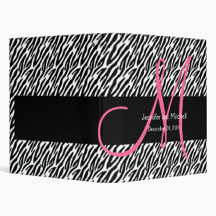 Zebra Print Pink Monogram Wedding 3 Ring Binder
