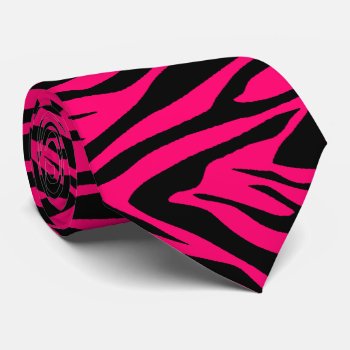Zebra Print Pink Raspberry And  Black Neck Tie by hungaricanprincess at Zazzle