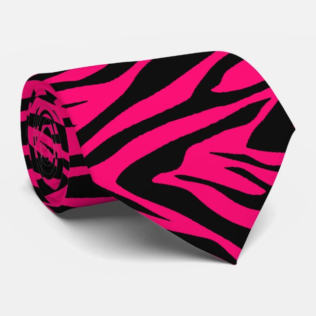 Zebra Print Pink Raspberry and  Black Neck Tie (Rolled)