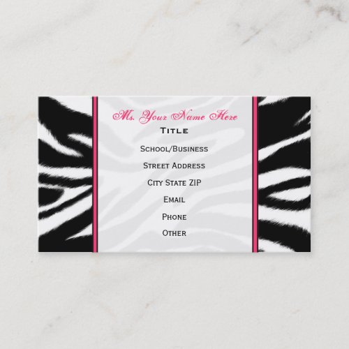 Zebra Print / Pink Teacher Fashion Business Card