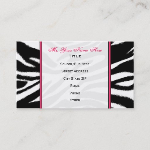 Customizable Zebra Print / Pink Teacher Fashion Business Card