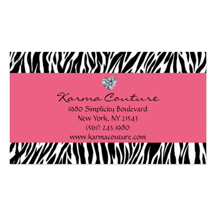 zebra print pink w/ heart shaped diamond business card